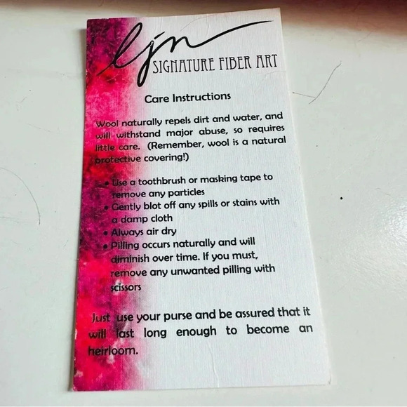 NWOT LJN Signature Fiber Art One Of A Kind Wearable Art Wool Feather Clutch Bag - Picture 9 of 9